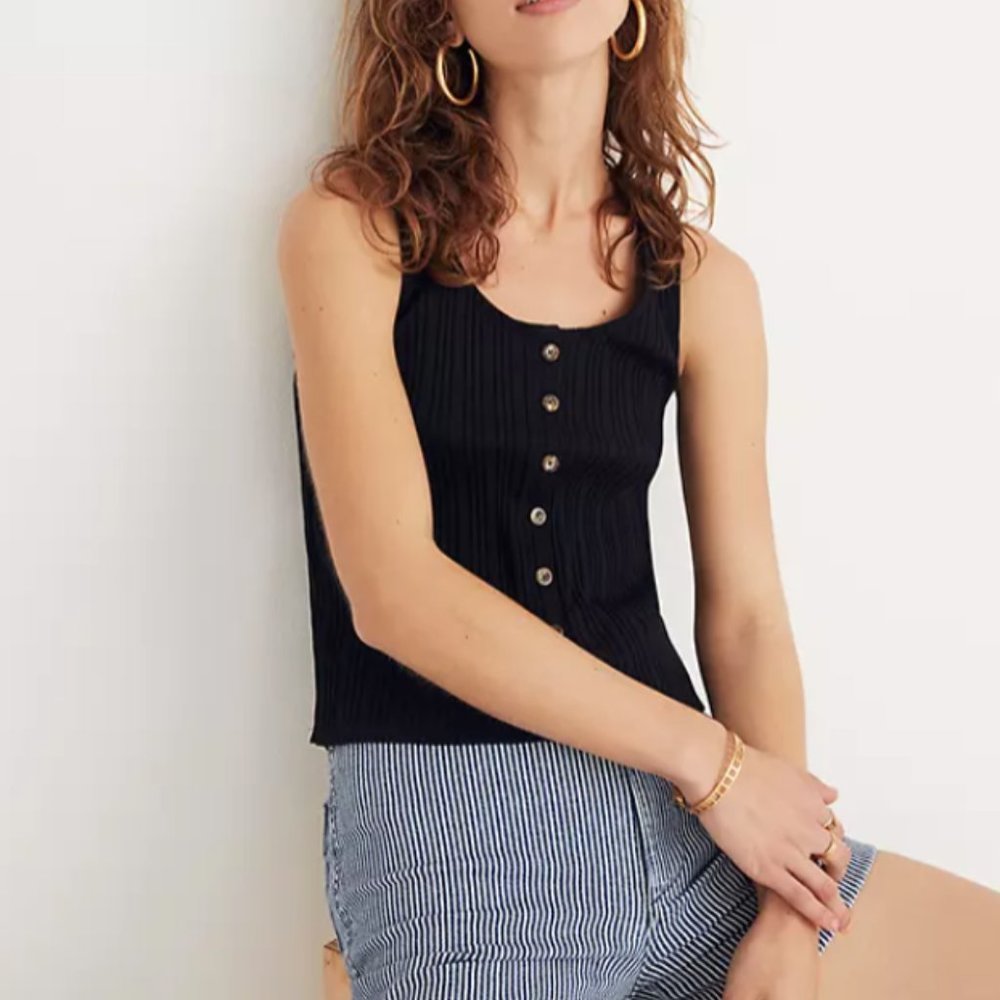 Madewell Ribbed Button-Front Tank Top - Picture 3 of 8